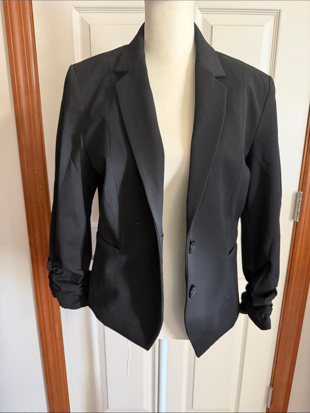 Express Black Women's Blazer with Ruched Sleeves